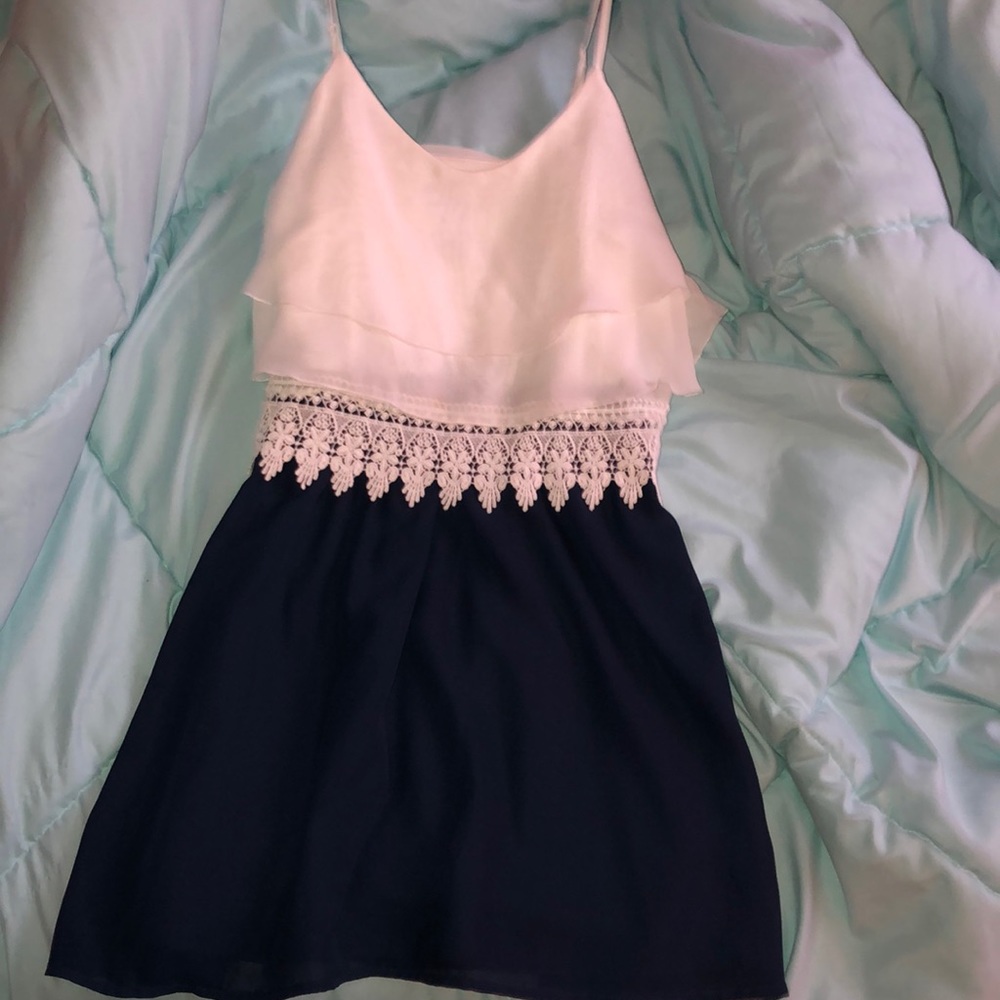 White and blue lace dress